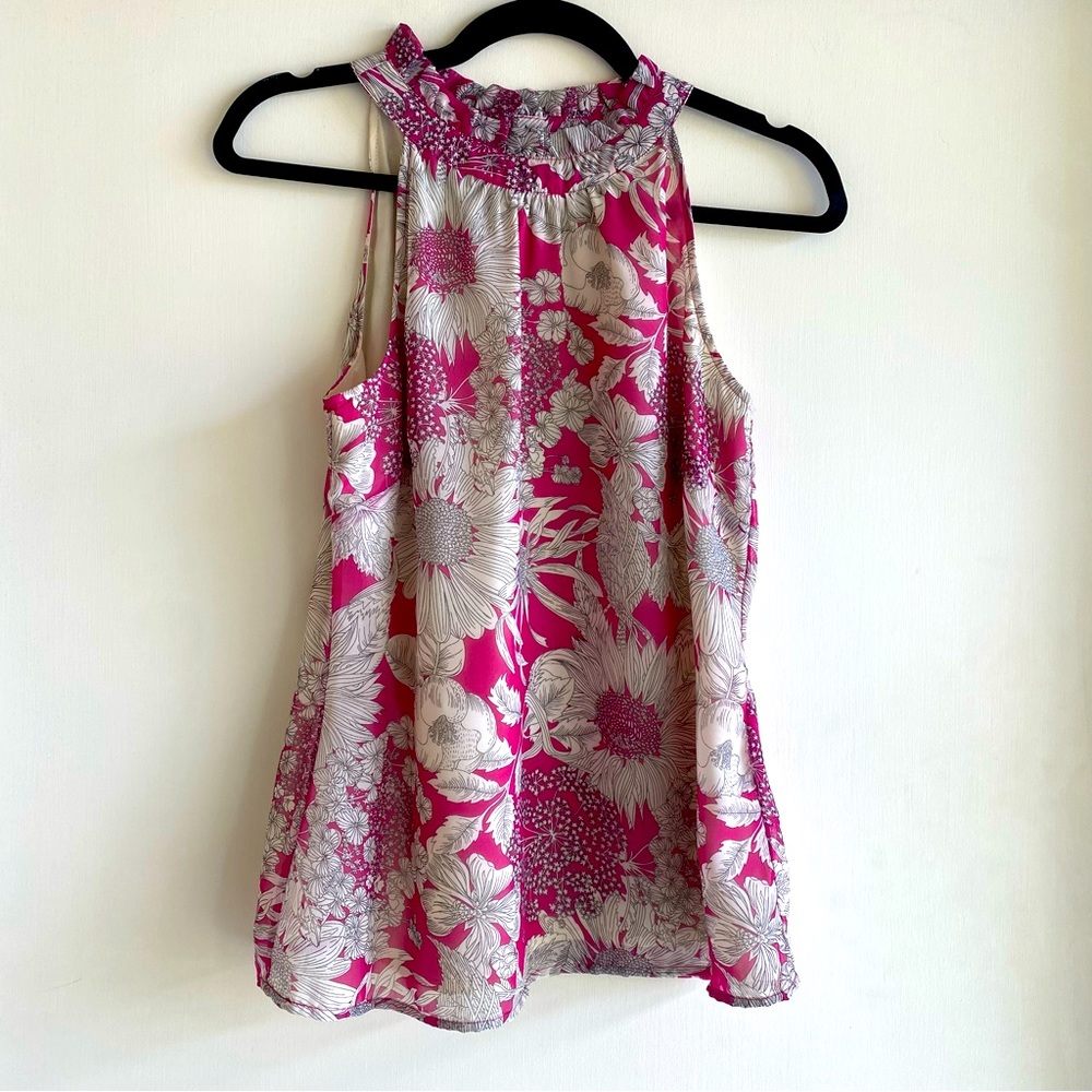 Liberty of London hot pink white floral flowy halter neck top size S